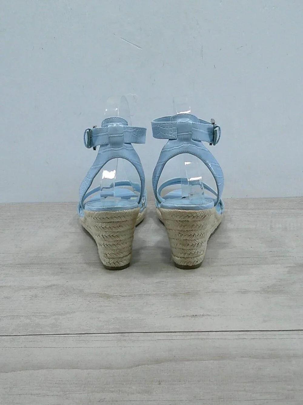 Nine West Baby Blue Croc Embossed Patent Joie Espadrille Wedge Heel Size 11 M